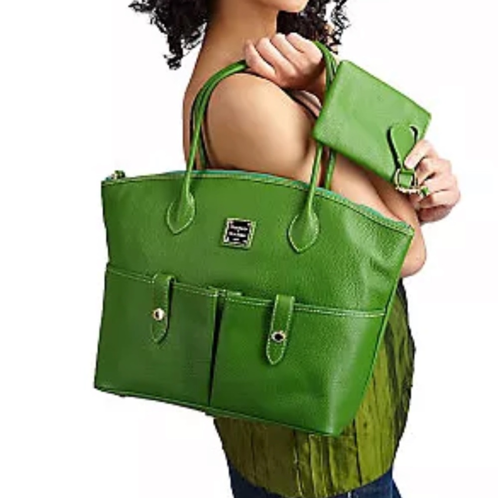 Dooney & Bourke Green Pebble Leather Crescent Large Tote Bag Shoulder Handbag